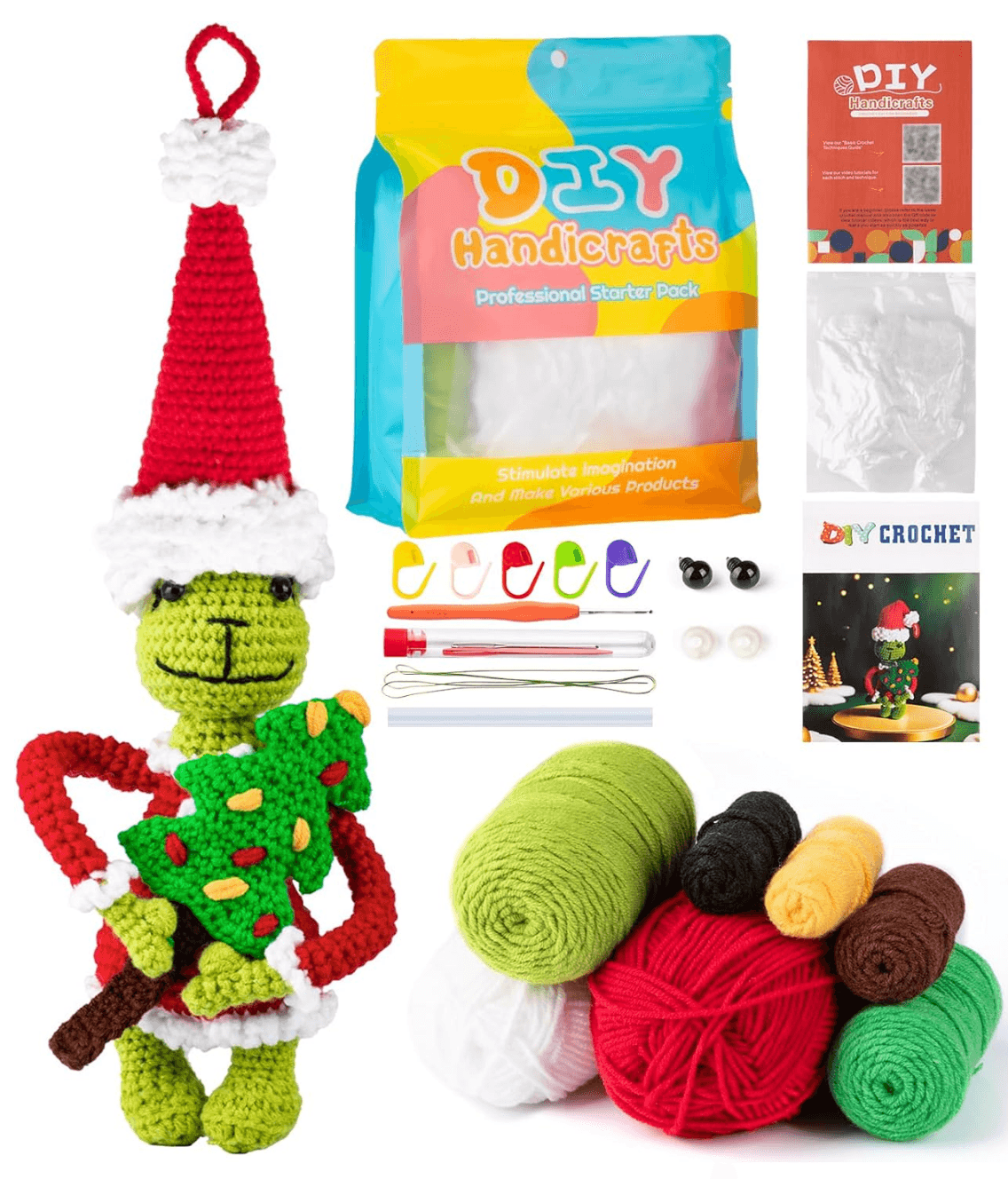 Crochet Kit for Beginners Christmas Green Elf Knitting Starter Pack